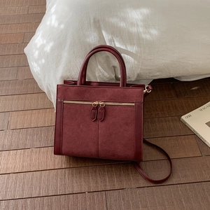 Vintage PU Suede Stitching Women Shoulder Bag Square Minimalist Tote With Zipper Decoration Handbag For Daily Leisure Lady