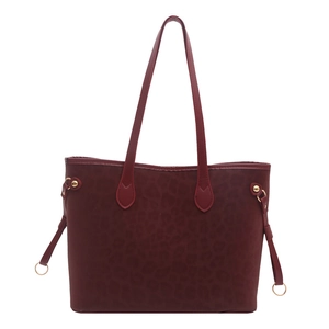Retro burgundy leopard print tote bag with large capacity for women's daily commuting