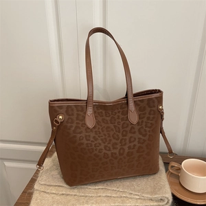 Vintage Leopard Print Tote Bag For Women Large Capacity Frosted Shoulder Bag Underarm Bag Versatile Commuter Fashion Handbag