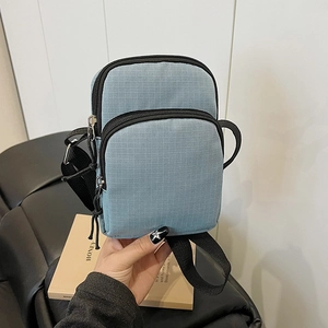 Women Mini Oxford Cloth Crossbody Bag Simple Casual Double Zipper Mobile Phone Purse Small Shoulder Bag Street Trend Daily Handbag