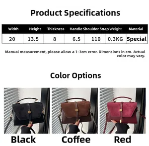 Paramètres de taille détaillés et trois coloris pour ce sac vintage bandoulière