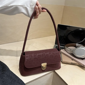 Sac À Épaule Vintage Imprimé Léopard En Cuir PU Texturé Sac Sous L'Aisselle Avec Boucle Dorée Pour Femmes