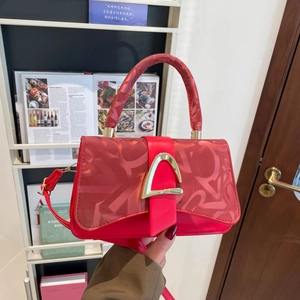 Women PU Leather Small Square Crossbody Bag Letter Print Elegant Handbag With Golden Metal Buckle And Adjustable Strap