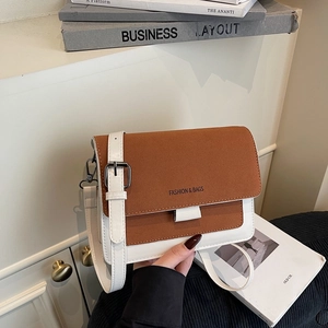 Women Fashion PU Leather Color-Block Shoulder Bag Minimalist Wide Strap Crossbody Bag Casual Small Square Flap Bag Jewelry