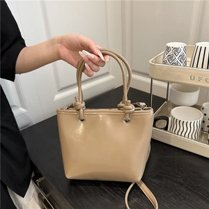 Women Minimalist PU Leather Small Tote Bag Knotted Handle Fashion Solid Color Handbag Crossbody Shoulder Bag For Daily
