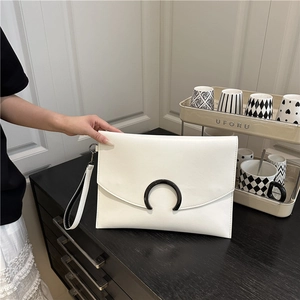 Women PU Leather Envelope Clutch Bag With Metal Horseshoe Buckle Large Capacity Wristlet Handbag Daily Fashion Bag