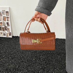 Borsa a Mano da Donna in Pelle PU Intrecciata Borsa a Tracolla Quadrata Con Chiusura in Metallo e Tracolla Regolabile Chic Quotidiana