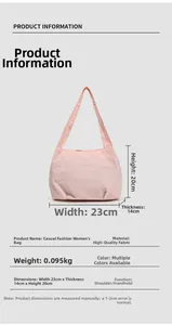 Pink nylon bucket bag size guide showing dimensions 23x14x20cm and lightweight 0.095kg design