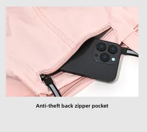 Detail of pink bucket bag showing the secure back anti-theft zipper pocket with a smartphone