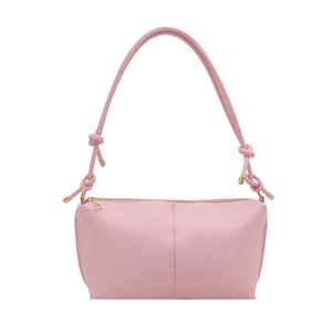 Minimalist pink PU leather shoulder bag for women with decorative knot strap details