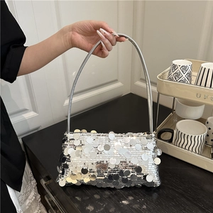 Women's Fashion Sequin Shoulder Bag Glitter PU Leather Underarm Bag Trendy Party Evening Handbag Sparkly Clutch Tote