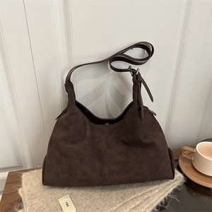Women Vintage Frosted Suede Tote Bag Large Capacity Commuter Shoulder Bag Minimalist Urban Hobo Handbag Retro Stitching Bag