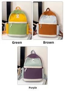 Detailed comparison of canvas backpacks in green, brown and purple colorblock designs