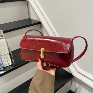Vintage Shiny PU Leather Underarm Shoulder Bag For Women French Minimalist Small Square Crossbody Bag With Metal Lock