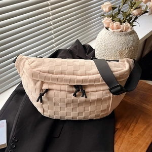 Women Fashion Checkerboard Nylon Chest Bag Large Capacity 3D Lattice Woven Waist Bag Adjustable Shoulder Crossbody Bag