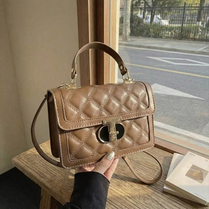 Women's Fashion Quilted Diamond Lattice PU Leather Shoulder Bag Luxury T-Lock Handbag Elegant Crossbody Bag For Daily Office