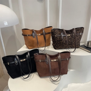 Vintage PU Leder Große Kapazität Tote Bag Für Damen Retro Leopardenmuster Einkaufstasche Mode Pendler Schultertasche Mit Metallschnalle