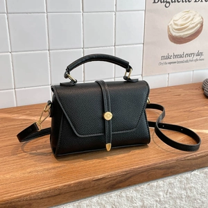 Petit Sac Carré en Cuir PU pour Femmes Texture Litchi Sac à Main Vintage Couleur Contraste Avec Bandoulière Réglable