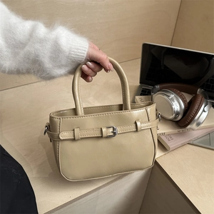 Women PU Leather Handbag Retro Glossy Shoulder Crossbody Bag With Belt Buckle Elegant Minimalist Tote For Daily Use