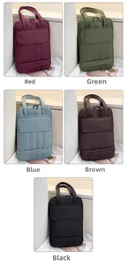 Quilted tote bags for tablets in five colors: burgundy, olive, blue, brown, and black