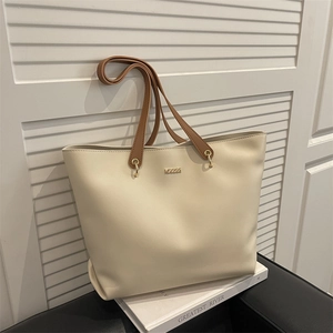 Sac Cabas Femme Minimaliste Grande Capacité en Cuir PU Sac à Épaule Couleur Unie Sac à Main Navetteur Avec Détail en Métal Doré