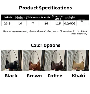 Detailed size chart and dimensions for the minimalist PU leather baguette shoulder bag