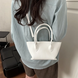Minimalist white litchi pattern leather crossbody tote bag for women with top handles
