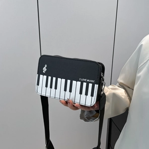 Fashion Piano Keyboard Pattern Crossbody Bag For Women Musical Note PU Leather Shoulder Bag With Wide Strap I Love Music Satchel