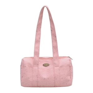 Pink tote bag with silver star patterns, large capacity and handmade metal logo
