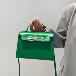 Sac Bandoulière Femme en Cuir PU Couleur Unie Sac à Main Trapèze Avec Poignée et Fermoir Métallique Doré Style Kelly