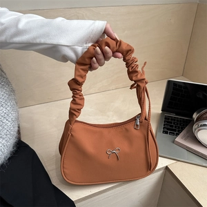 Sac Sous le Bras Plissé Tendance pour Femmes en Nylon avec Nœud Sac à Épaule Casual Hobo Minimaliste Couleur Unie avec Fermeture Éclair