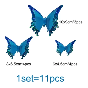 11pcs 3D double-layer blue luminous butterfly wall stickers in three sizes for home decor