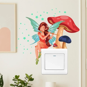 Luminous fairy and mushroom wall stickers for bedroom light switch decoration