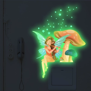 Luminous fairy and mushroom wall stickers glowing in the dark for bedroom decor