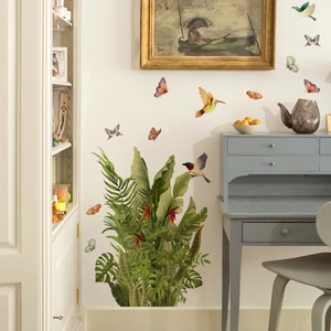 Autocollants Muraux Plantes Vertes Tropicales PVC Auto-Adhésif Colibri Papillon Feuilles De Monstera Décoration Salon