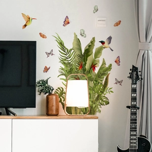 Stickers muraux de plantes tropicales, oiseaux et papillons pour décoration de salon moderne