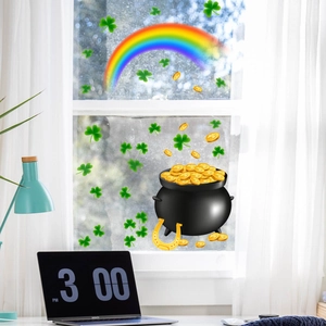 St. Patrick's Day rainbow window clings with shamrocks and gold pot festive decor