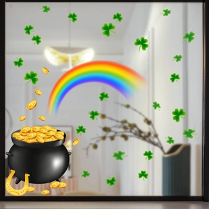 Rainbow and shamrock static window decals for St. Patrick's Day home glass decoration