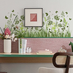 Pastoral Fresh Green Grass Plant Wall Stickers Botanical Dandelion Butterfly PVC Waterproof Wall Decals For Home Decor
