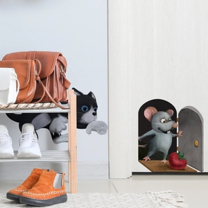 Adesivo murale creativo buco del topo e gatto per decorazione di battiscopa casa
