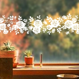White floral vine static window film with intricate rose pattern for glass decoration