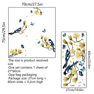 Bird and magnolia flower branch electrostatic glass stickers with double-sided visual design
