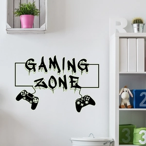 Sticker mural Gaming Zone fluorescent avec manettes de jeu pour déco de chambre