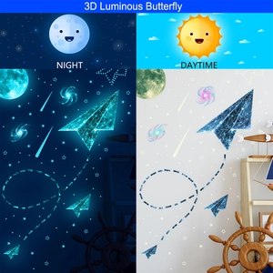 3D Leuchtende Flugzeug und Sternenhimmel Wandtattoo mit Nacht- und Tageffekt für Wände