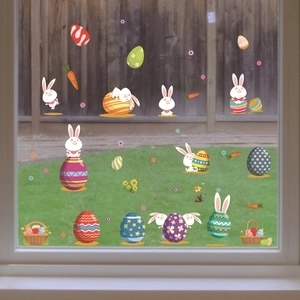Stickers de fenêtre statiques de lapins de Pâques et œufs pour décoration en verre