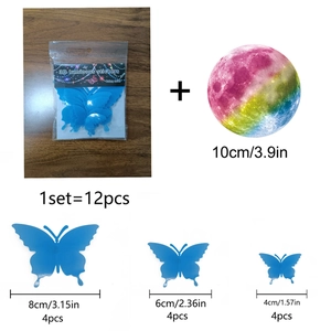 3D glowing butterfly wall stickers with colorful moon decal for bedroom decoration