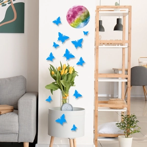 3D sky blue butterfly and colorful moon wall stickers for living room home decor