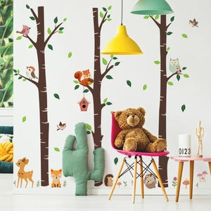 Forest animals wall decal set with trees deer and foxes for kids room decoration