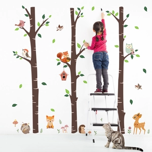 Detail of forest animal wall stickers with tree, fox and deer for kids room decor