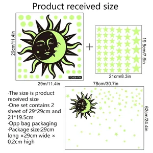Luminous wall stickers set with glowing sun and stars patterns in two sheet sizes